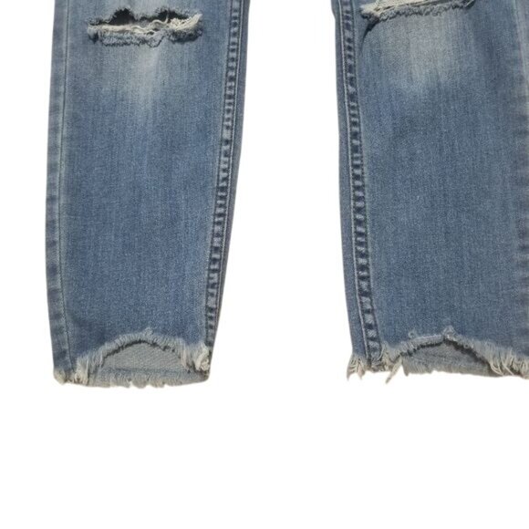 Free People Ripped Cropped Jeans Sz 28 Mid Rise Skinny Stretch Grunge Casual - Picture 6 of 9